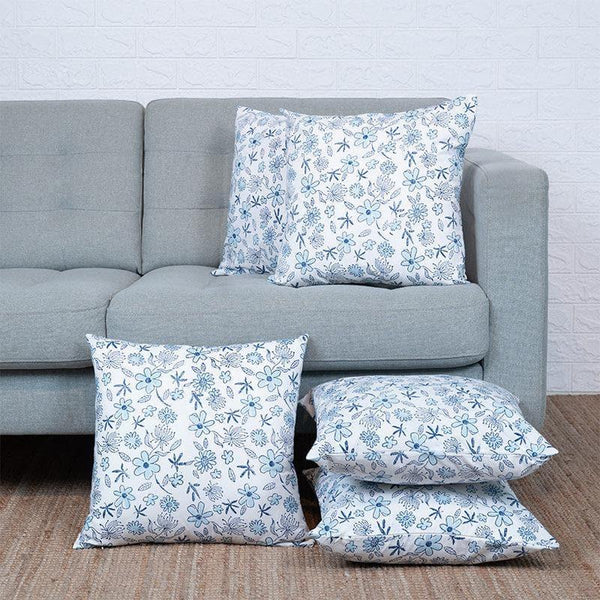 Cushion Cover Sets - Iris Floral Cushion Cushion Cover (Blue) - Set Of Five
