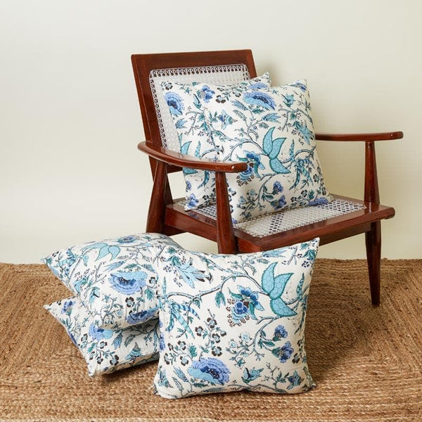 Cushion Cover Sets - Lushlie Blooms Cushion Cover (Blue) - Set Of Five