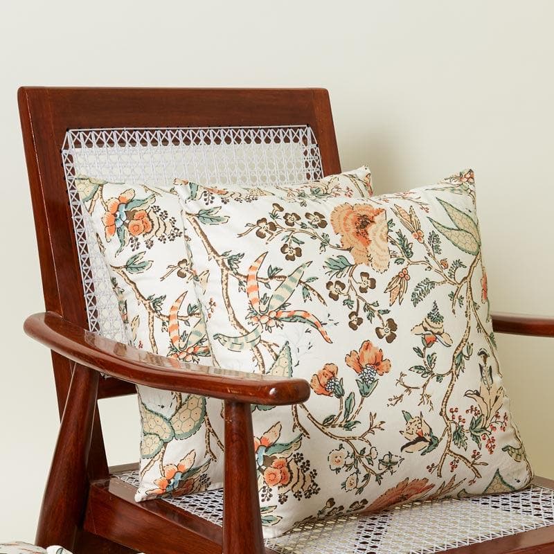 Buy Lushlie Blooms Cushion Cover (Orange) - Set Of Two Cushion Cover Sets from Vaaree