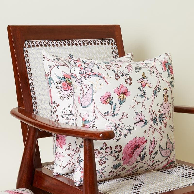 Buy Lushlie Blooms Cushion Cover (Pink) - Set Of Two Cushion Cover Sets from Vaaree