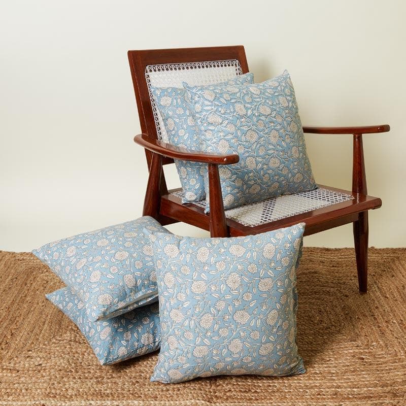 Buy Merriana Cushion Cover (Blue) - Set Of Five Cushion Cover Sets from Vaaree