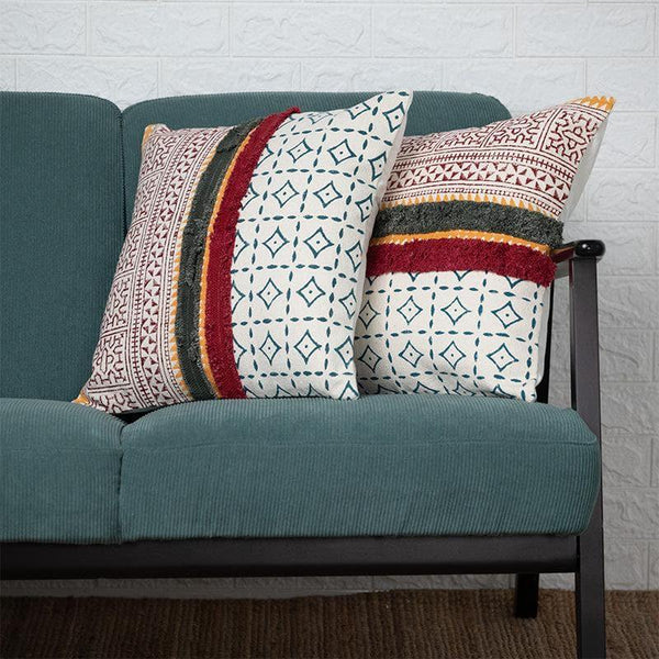Cushion Cover Sets - Multicolor Fringed Cushion Cover - Set Of Two