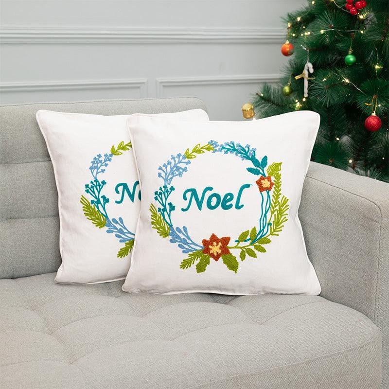 Cushion Cover Sets - Noel Floral Wreath Cushion Cover - Set Of Two
