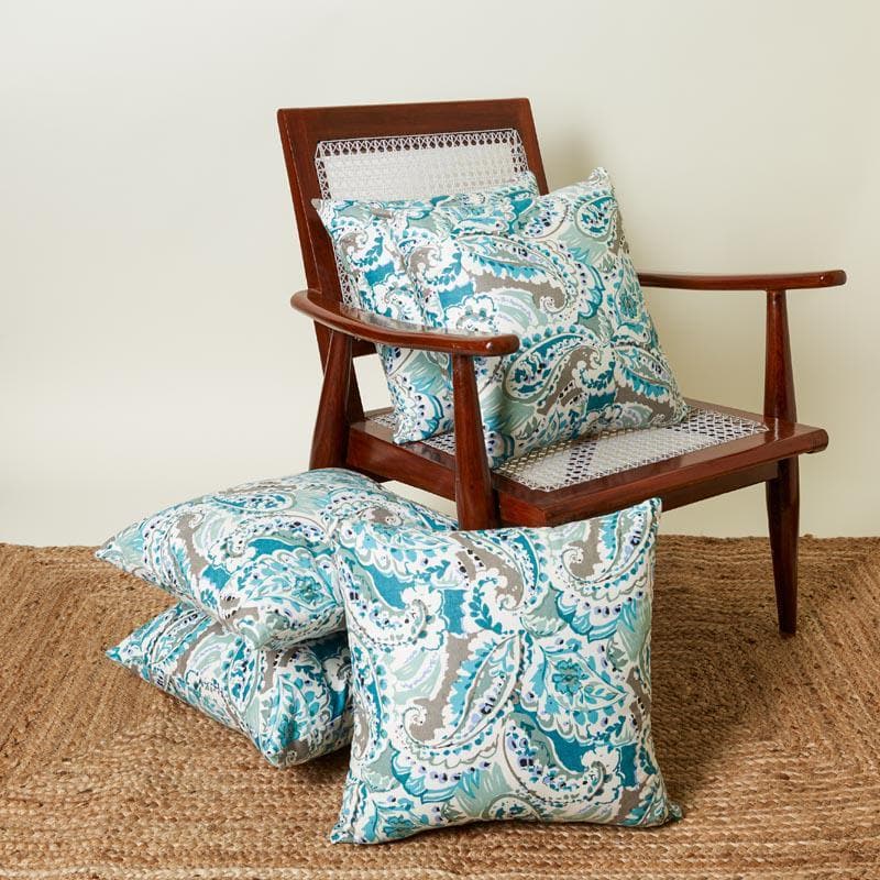 Buy Paisley Rush Cushion Cover (Blue) - Set Of Five Cushion Cover Sets from Vaaree