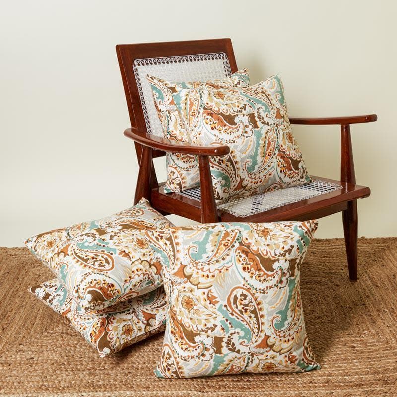 Buy Paisley Rush Cushion Cover (Brown) - Set Of Five Cushion Cover Sets from Vaaree