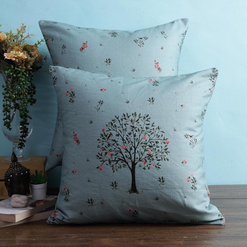 Cushion Cover Sets - Prospering Tree Cushion Cover (Blue) - Set Of Two
