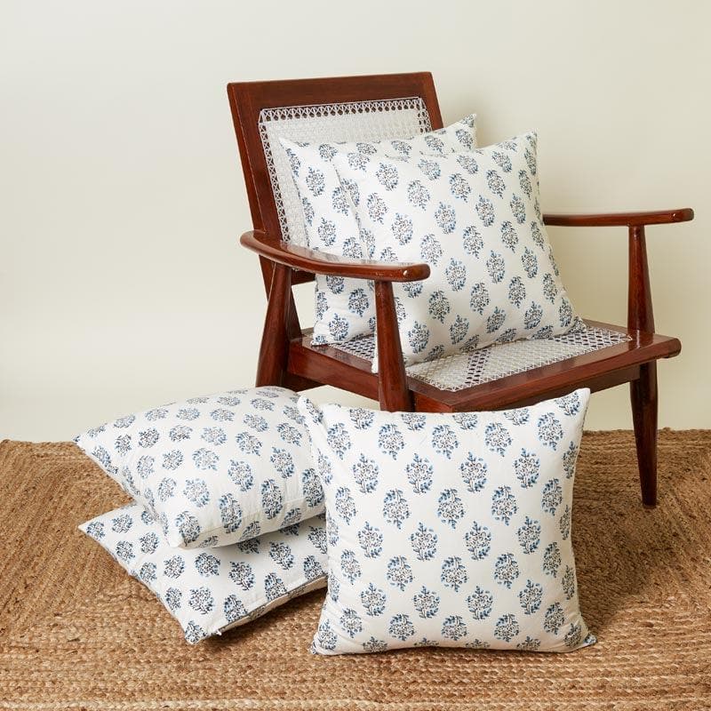 Buy Sanganeri Charm Cushion Cover (Blue) - Set Of Five Cushion Cover Sets from Vaaree