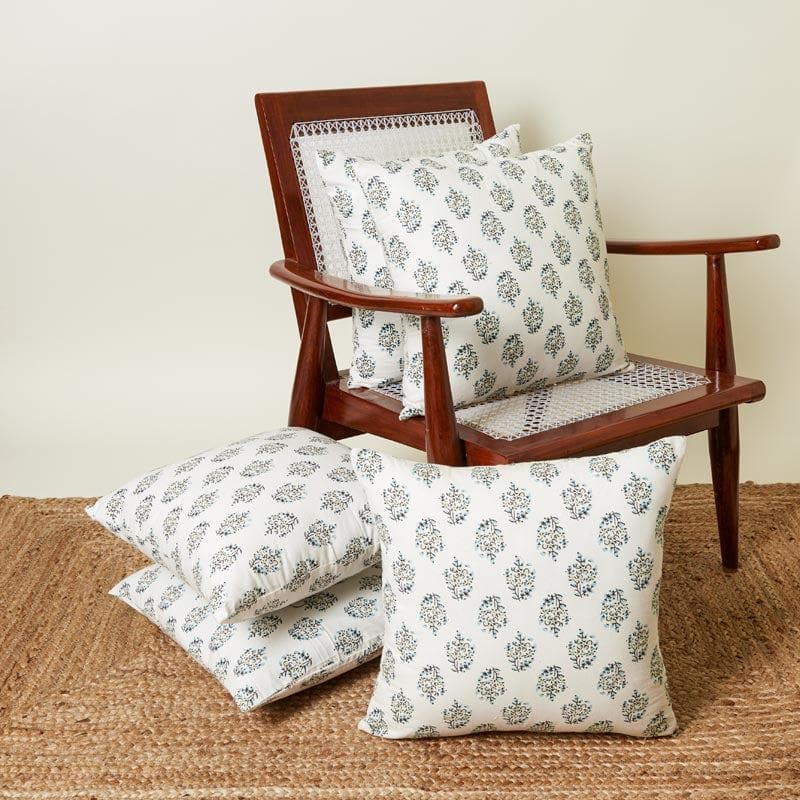 Buy Sanganeri Charm Cushion Cover (Teal) - Set Of Five Cushion Cover Sets from Vaaree