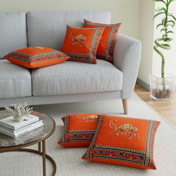 Cushion Cover Sets - Traditional Camel Cushion Cover (Orange) - Set Of Five