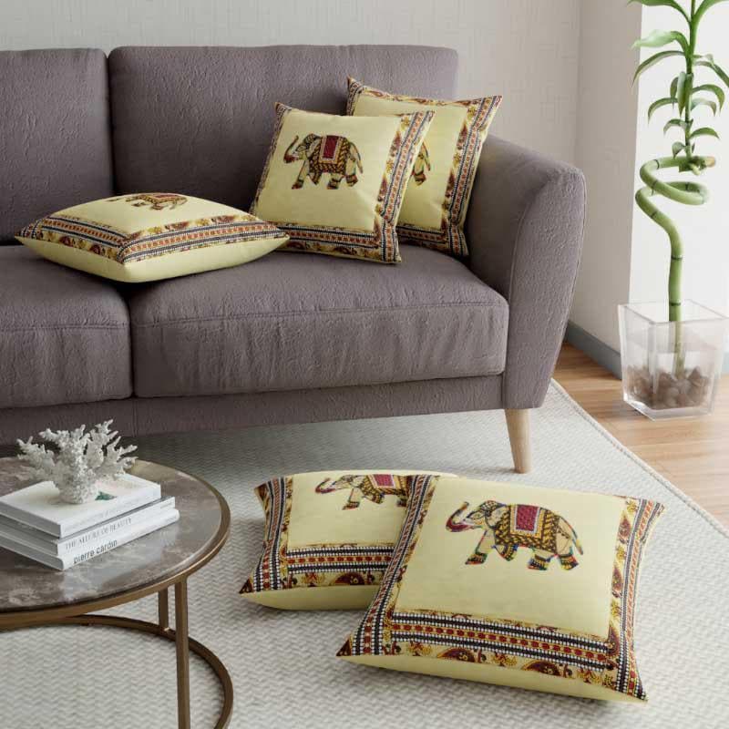 Buy Traditionally Tuskan Cushion Cover (Cream) - Set Of Five Cushion Cover Sets from Vaaree