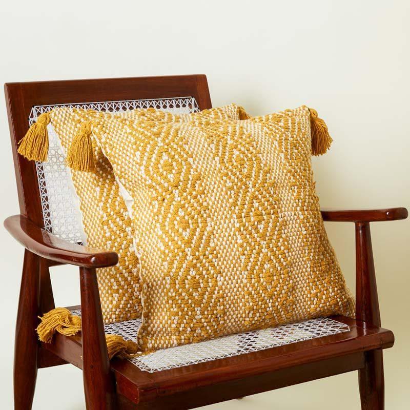 Buy Yellow Diamond Cushion Cover - Set Of Two Cushion Cover Sets from Vaaree