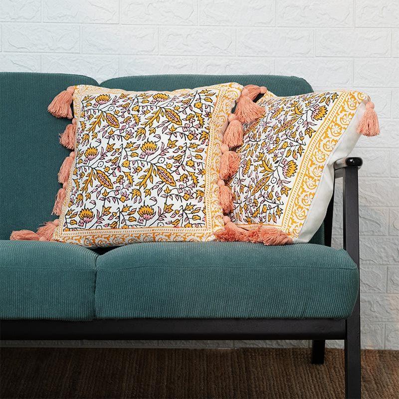 Cushion Cover Sets - Yellow Ethnic Floral Cushion Cover - Set Of Two
