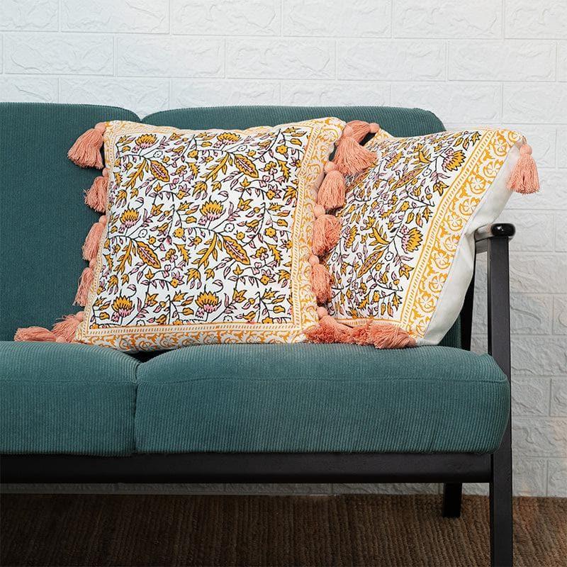 Buy Yellow Ethnic Floral Cushion Cover - Set Of Two Cushion Cover Sets from Vaaree