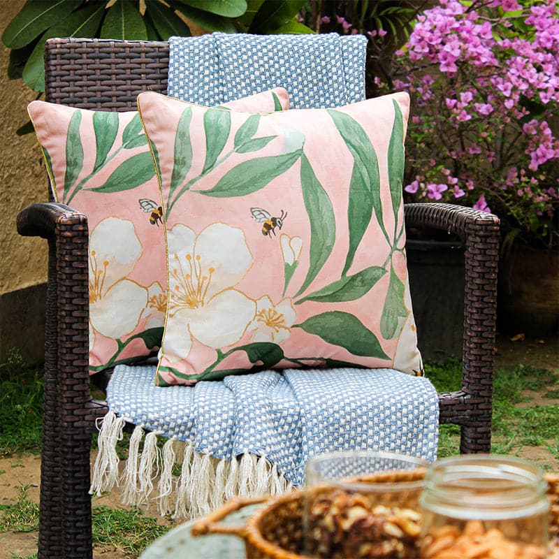 Buy Badamwari Gardenia Cushion Cover (Peach) - Set Of Two Cushion Covers from Vaaree