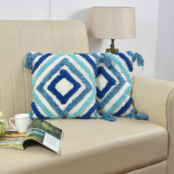Buy Cushion Covers - Blue Bath Tufted Cushion Cover - Set Of Two at Vaaree online