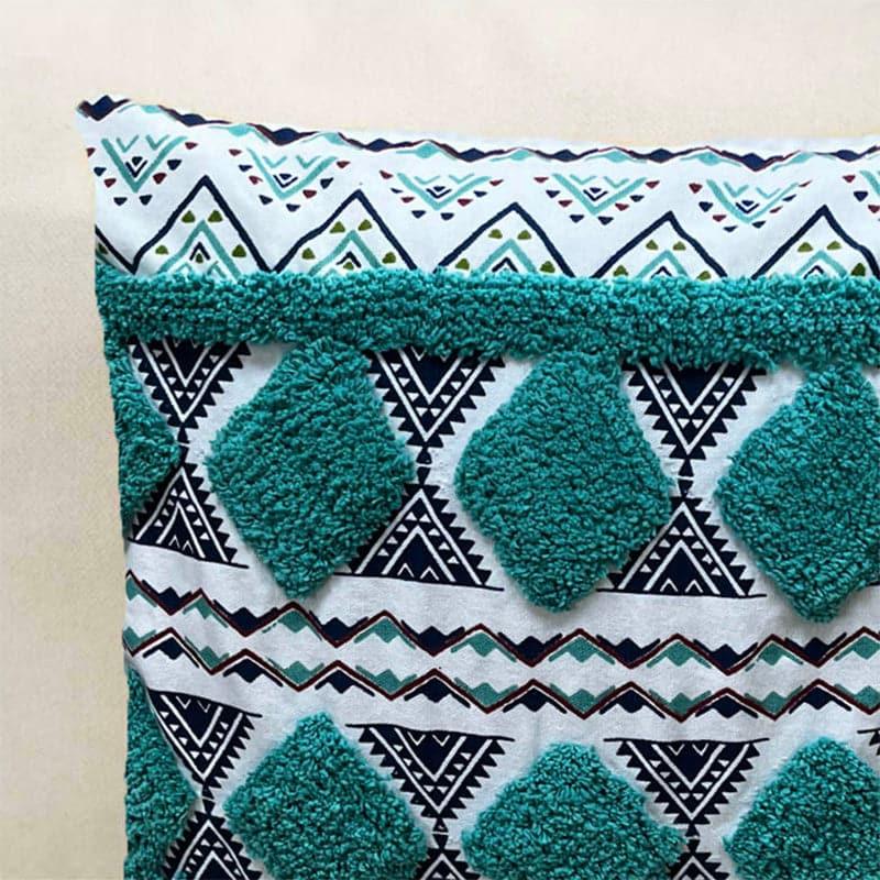 Buy Boho Block Tufted Cushion Cover - Aqua Green Cushion Covers from Vaaree