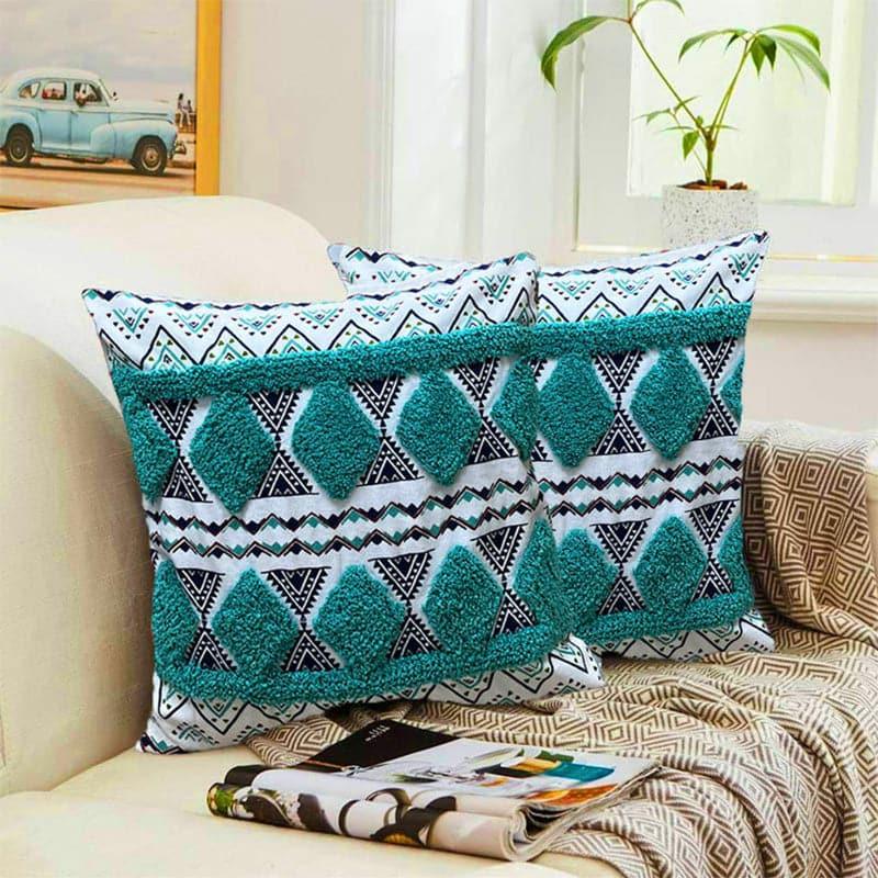 Buy Cushion Covers - Boho Block Tufted Cushion Cover (Aqua Green) - Set Of Two at Vaaree online