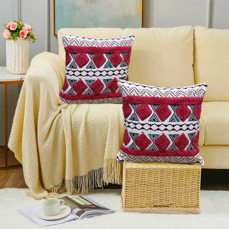 Buy Boho Block Tufted Cushion Cover - Red Cushion Covers from Vaaree