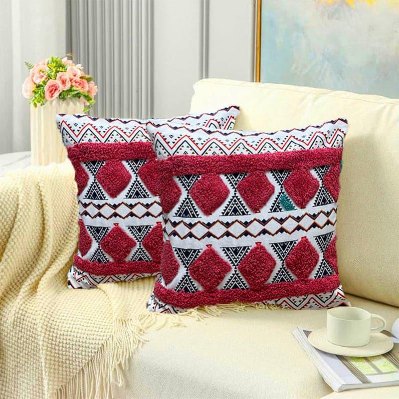 Buy Boho Block Tufted Cushion Cover (Red) - Set Of Two Cushion Covers from Vaaree