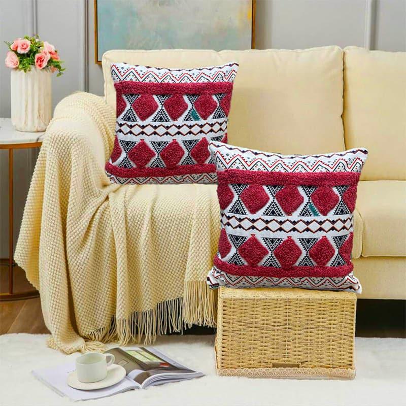 Buy Cushion Covers - Boho Block Tufted Cushion Cover (Red) - Set Of Two at Vaaree online