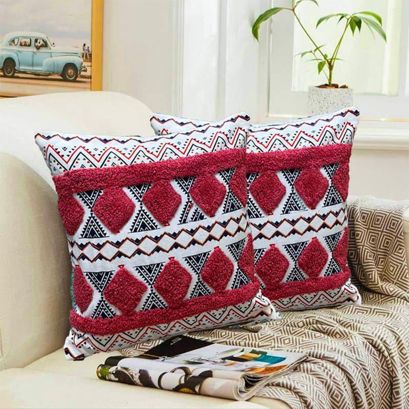 Buy Boho Block Tufted Cushion Cover (Red) - Set Of Two Cushion Covers from Vaaree