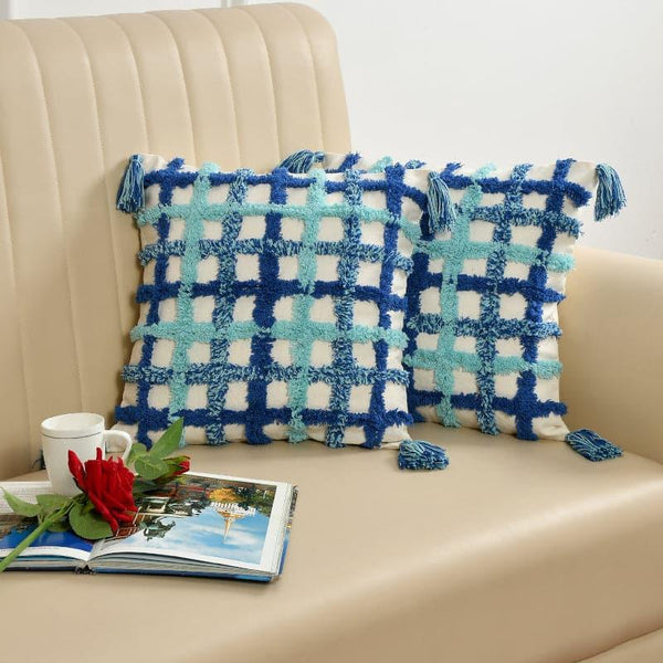 Cushion Covers - Grid Sea Tufted Cushion Cover - Set Of Two