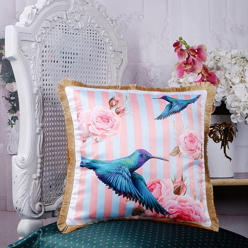 Buy Hummingbird Fantasy Tropical Cushion Cover - Pink Cushion Covers from Vaaree