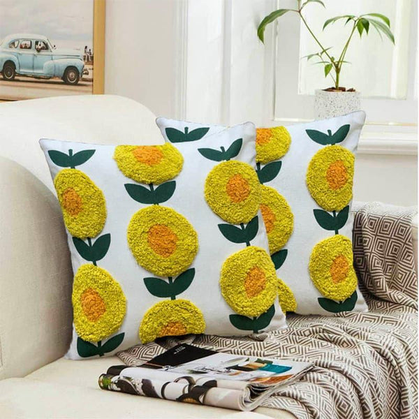 Cushion Covers - Marigold Charm Tufted Cushion Cover - Set Of Two