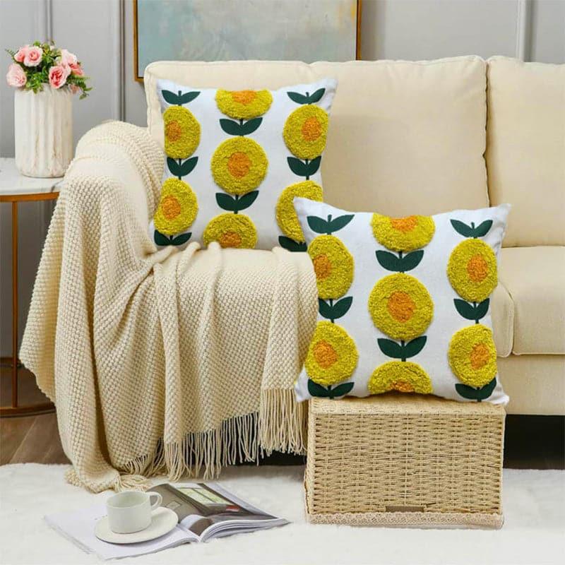 Buy Cushion Covers - Marigold Charm Tufted Cushion Cover - Set Of Two at Vaaree online
