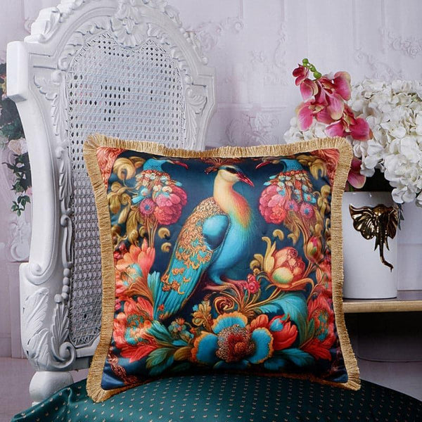 Cushion Covers - Peacock Whimsy Tropical Cushion Cover