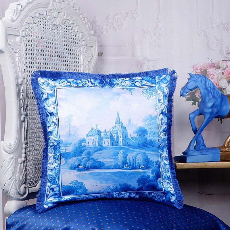 Buy Sunny Countryside Indigo Cushion Cover Cushion Covers from Vaaree