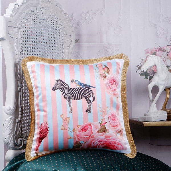 Cushion Covers - Zebra Whimsy Tropical Cushion Cover
