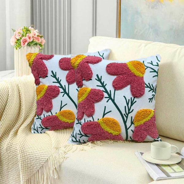 Cushion Covers - Zinnia Bloom Tufted Cushion Cover - Set Of Two