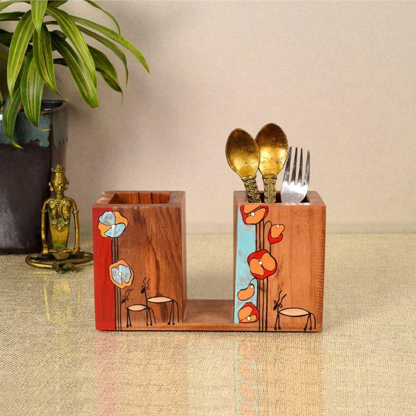 Cutlery Stand - Floral Bloom Wooden Cutlery Holder