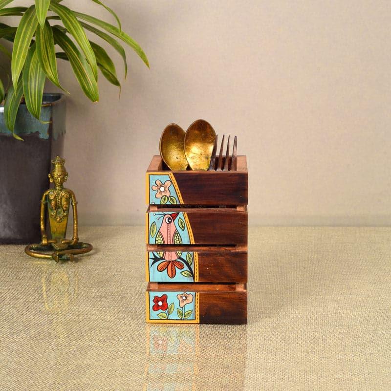 Cutlery Stand - Tribal Birdie Wooden Cutlery Holder