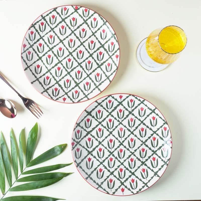 Dinner Plate - Pretty Peony Ceramic Dinner Plates - Set Of Two