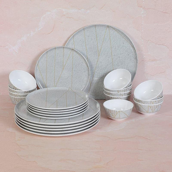 Dinner Set - Crackle Chrome Dinner Set (Grey) - 24 Piece Set