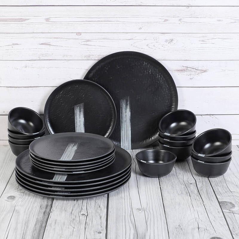 Dinner Set - Stripe Swipe Dinner Set (Black) - 24 Piece Set