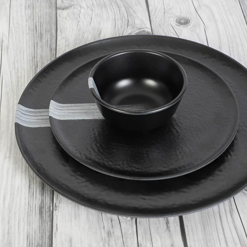 Dinner Set - Stripe Swipe Dinner Set (Black) - 24 Piece Set