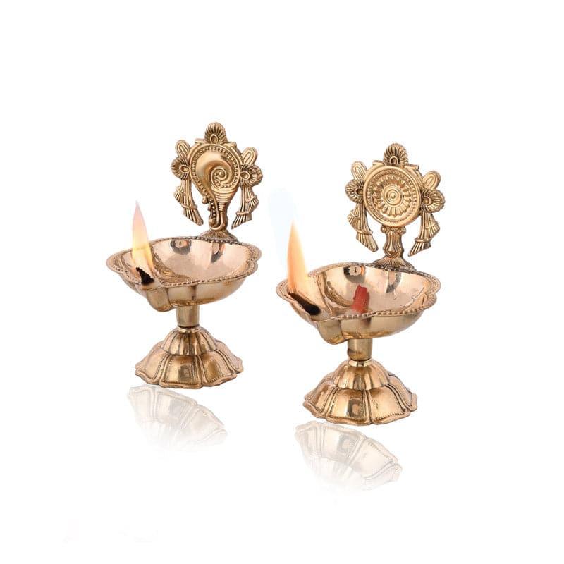 Buy Diyas - Brass Shanku Chakra Diya - Set Of Two at Vaaree online