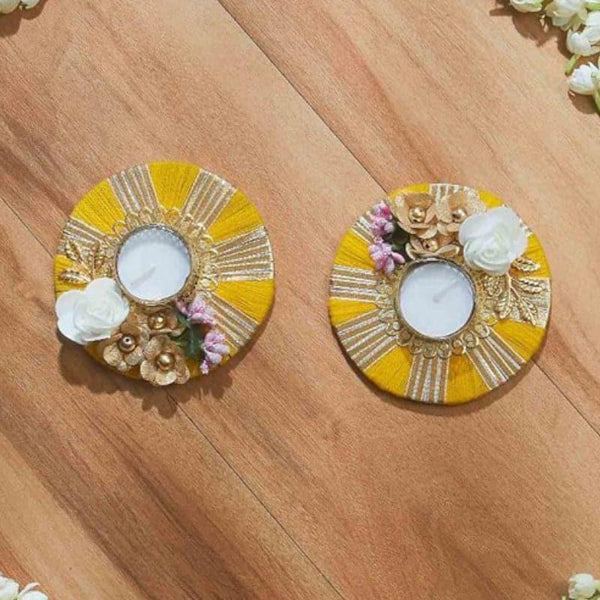 Diyas - Chakra Shimmer Festive Diya (Yellow) - Set Of Two