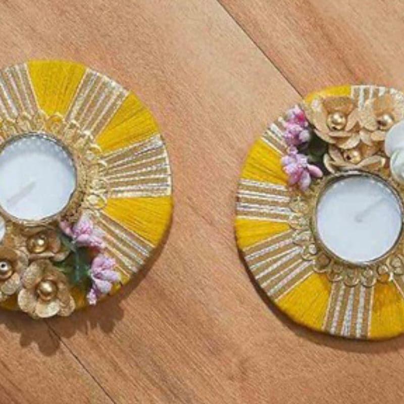 Buy Diyas - Chakra Shimmer Festive Diya (Yellow) - Set Of Two at Vaaree online