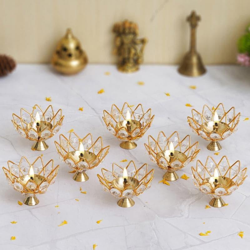 Buy Garga Cryatal Brass Diya - Set Of Eight Diyas from Vaaree