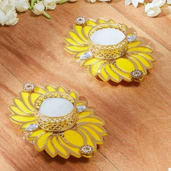 Buy Diyas - Kamal Bloom Festive Diya (Yellow) - Set Of Two at Vaaree online