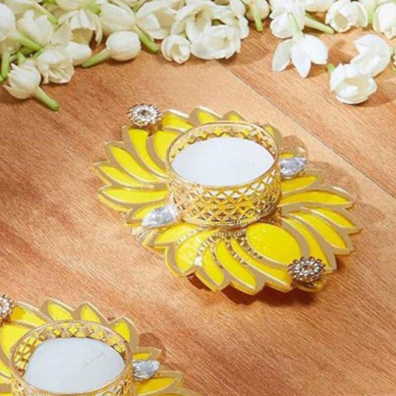Buy Diyas - Kamal Bloom Festive Diya (Yellow) - Set Of Two at Vaaree online