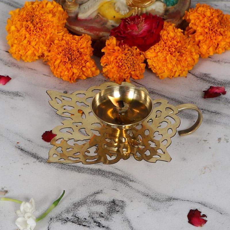 Buy Leafy Brass Diya With Handle Diyas from Vaaree