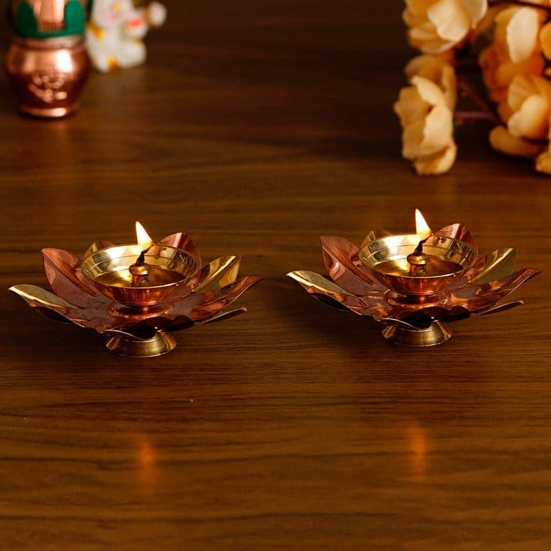 Buy Lotus Bloom Brass Diya - Set Of Two Diyas from Vaaree