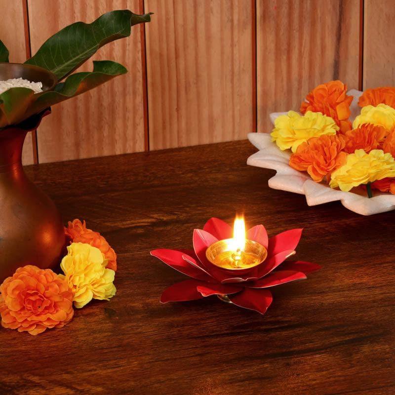 Buy Lotus Diyas (Red & Yellow) - Set Of Two Diyas from Vaaree