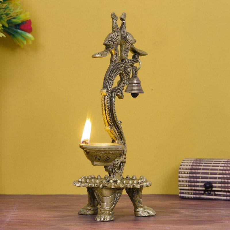 Buy Peacock Couple Diya With Bell Diyas from Vaaree