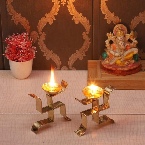 Buy Standing Sathiya Brass Akand Diya - Set Of Two Diyas from Vaaree